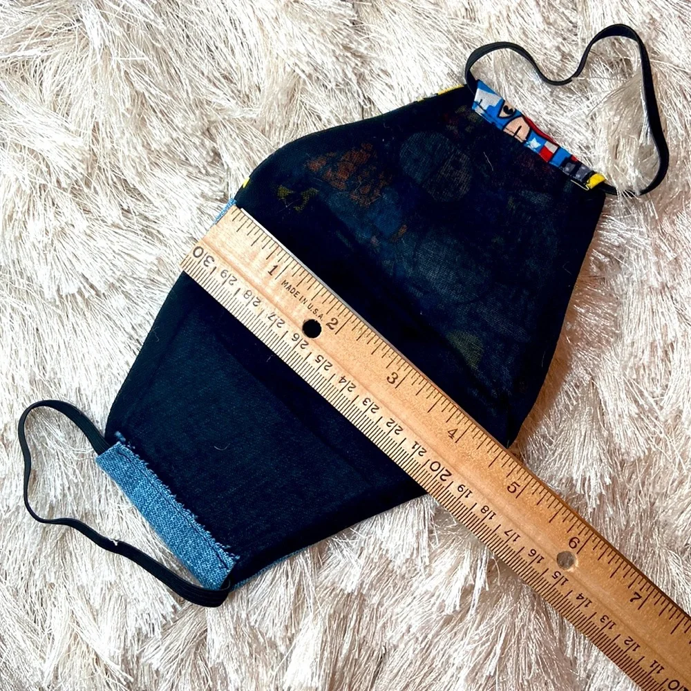 Hand Made DC superheroes print and denim face mask, M/L